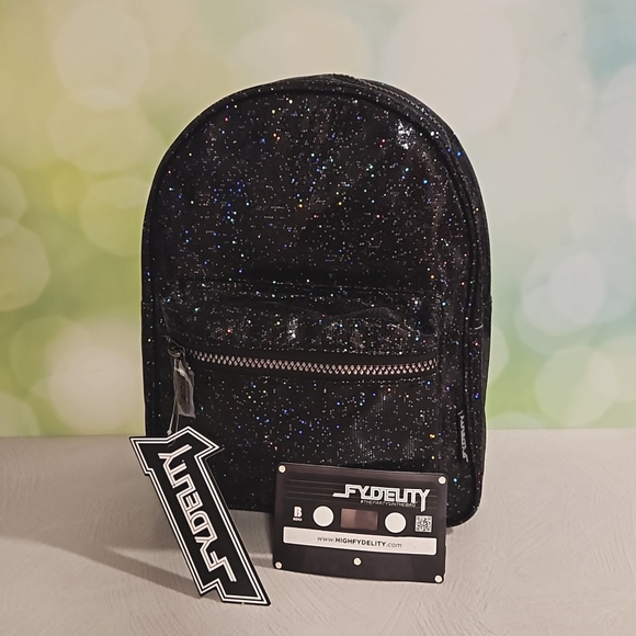 Multicolored iridescent Glam Black backpack NWT travel school everyday - Picture 2 of 16